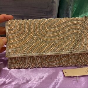 Jewel by Bagdley Mischka Tina Beaded Swirl Envelope Clutch